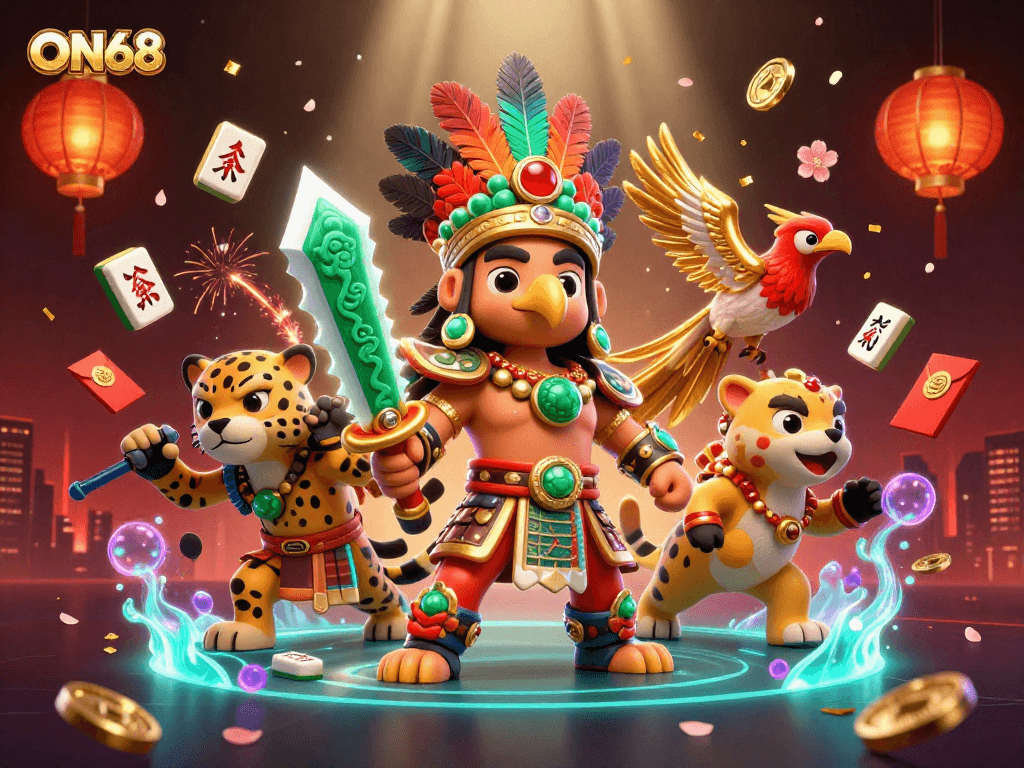 Join the action at ON68 with vibrant and dynamic 3D characters amidst glamorous gaming elements.
