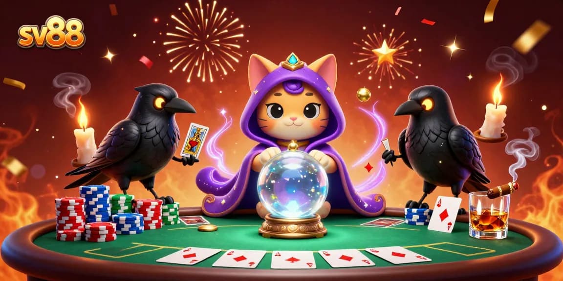 sv88 reveals high-stakes poker intensity with a 3D mystical gaming scene of fortune and strategy.