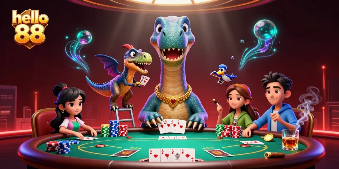Experience the vibrant poker scene with hello 88, featuring dynamic characters and captivating gambling elements.