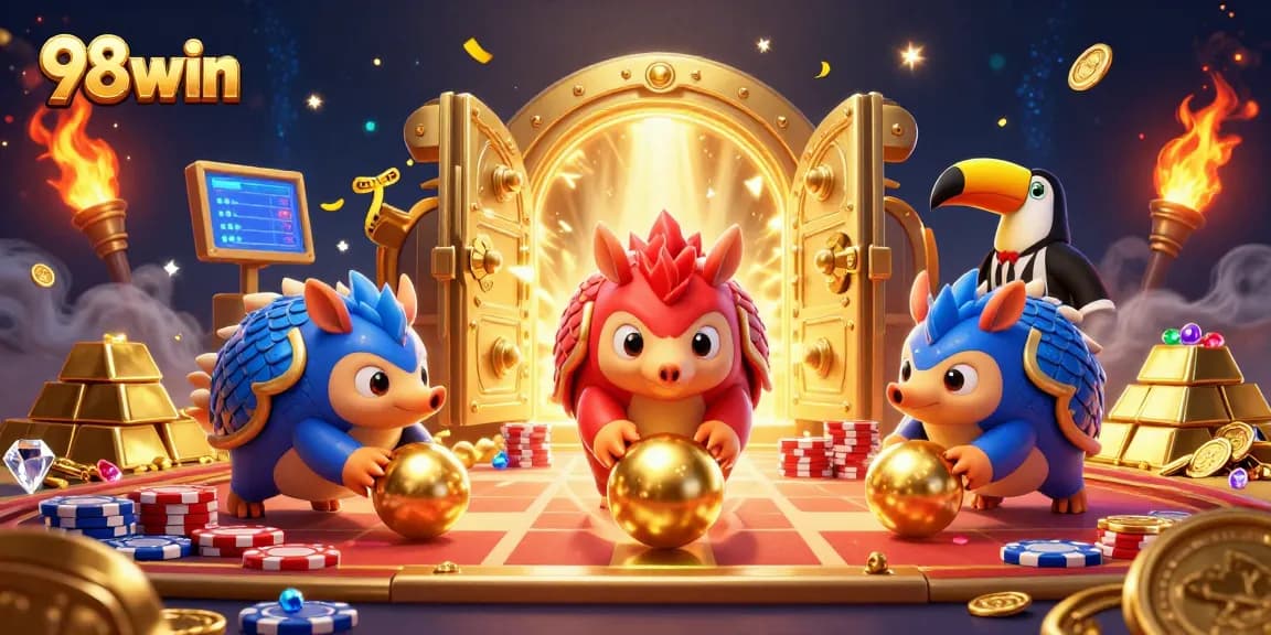 Engage in thrilling play with 98win, as rival pangolins roll through golden chips.