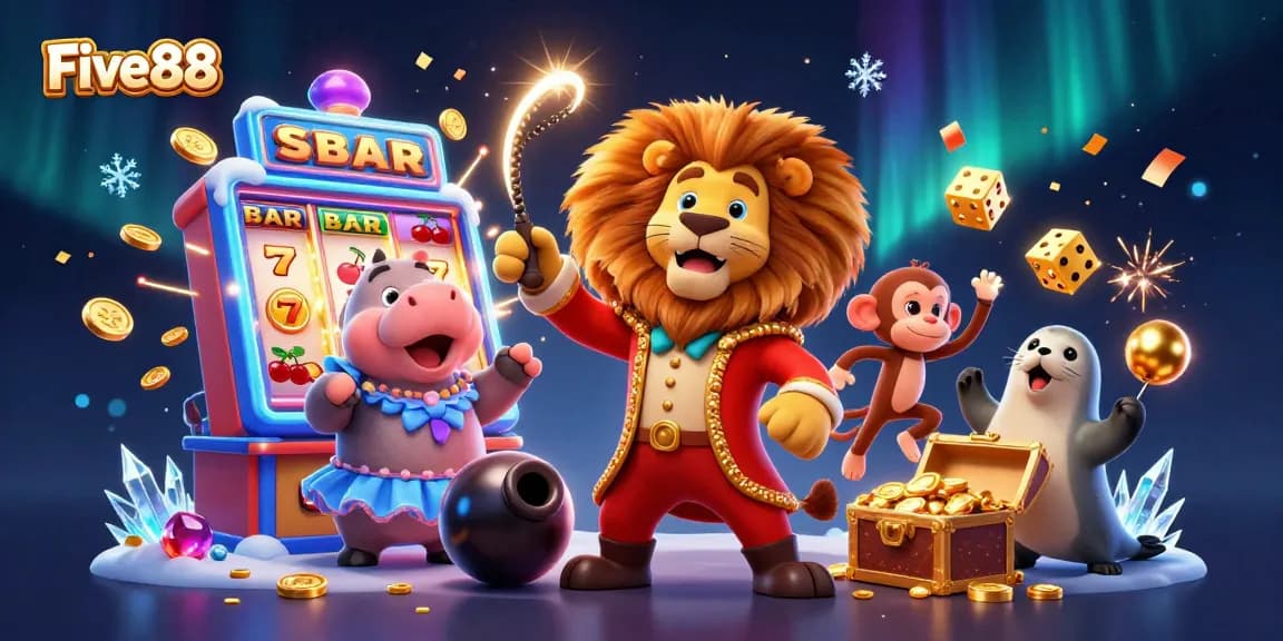 Experience the vibrant and dynamic Five88 casino world with lively characters and exciting game elements.