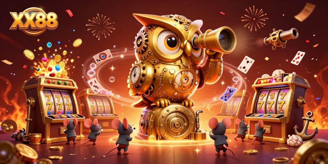 Experience the excitement of XX88 in a vibrant casino scene filled with gold and gems.