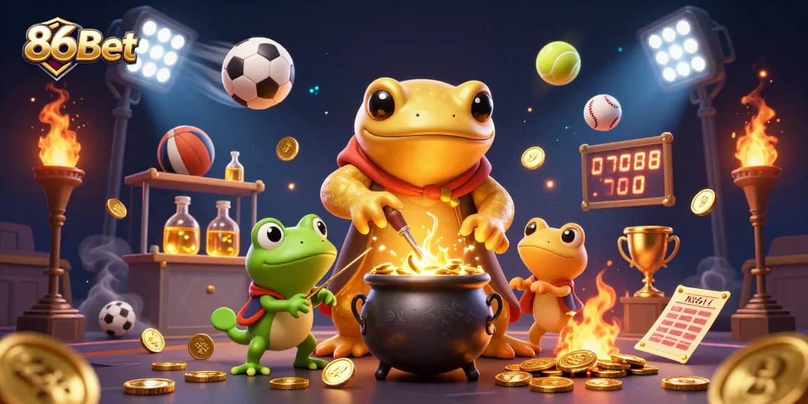 Engage with 86Bet through an enchanting scene of a golden salamander alchemist creating wealth.