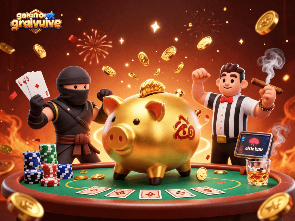 Experience thrilling action with gamenongtraivuive at a bustling casino, featuring dynamic characters.