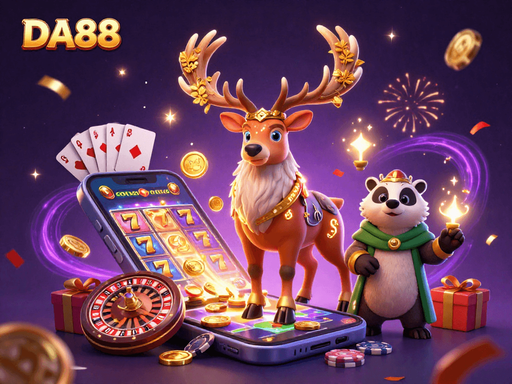 Engage with DA88's exhilarating slot games with our vibrant 3D casino illustration.