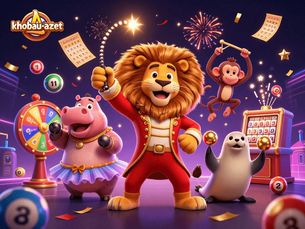 Experience the exciting khobau-aztec adventure with a vibrant 3D scene featuring colorful casino elements and playful characters.