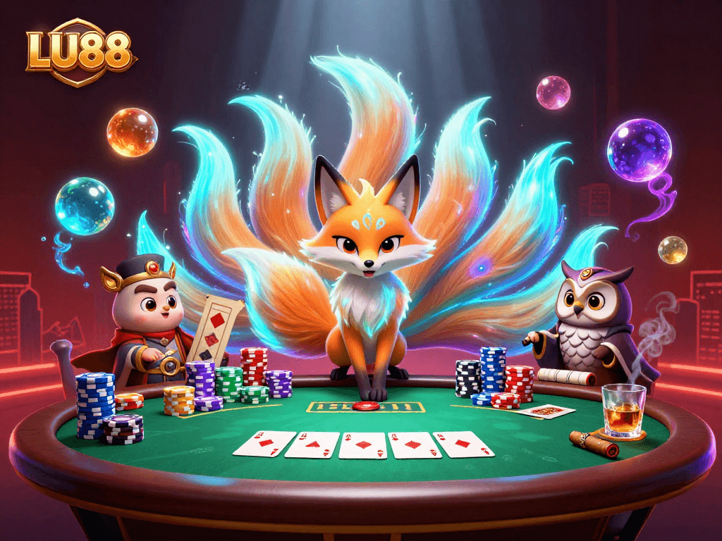 Experience vibrant gameplay at LU88 with a mystical nine-tailed fox and poker elements.