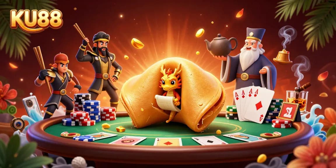 Experience thrilling poker action at KU88 with golden fortune elements and vibrant characters.