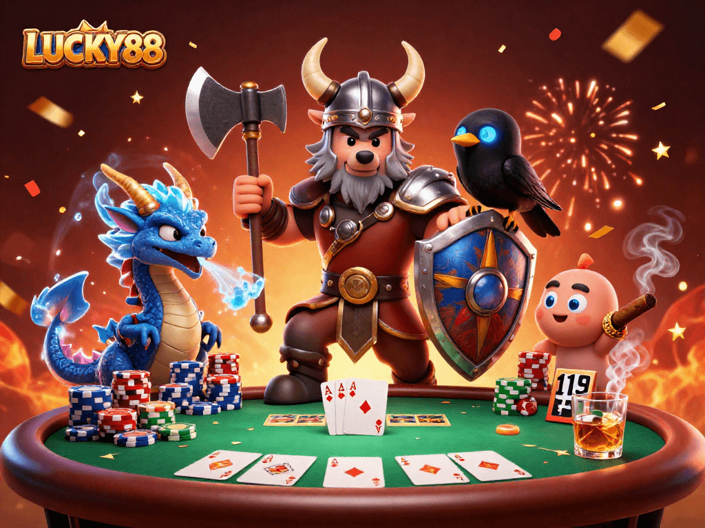 Engage with LUCKY88 as a Viking warrior and dragon battle for poker supremacy.