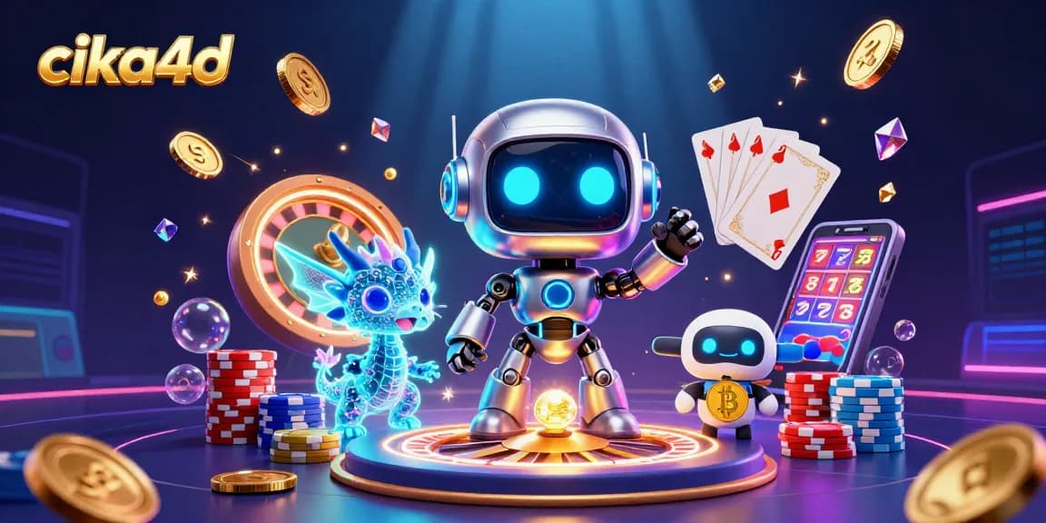 Spin winning reels with cika4d – vibrant 3D casino scene featuring characters and games.