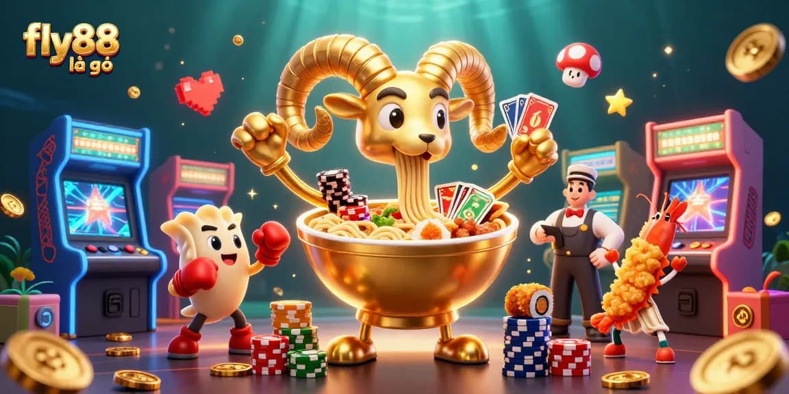 Experience fly88 là gì with a vibrant scene of animated characters celebrating casino games.