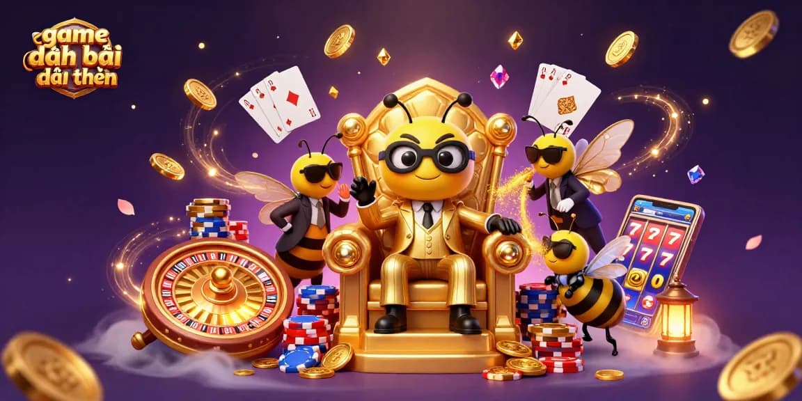Engage in the thrilling action of game đánh bài đổi thưởng with a dynamic 3D casino scene featuring vibrant characters and gold.
