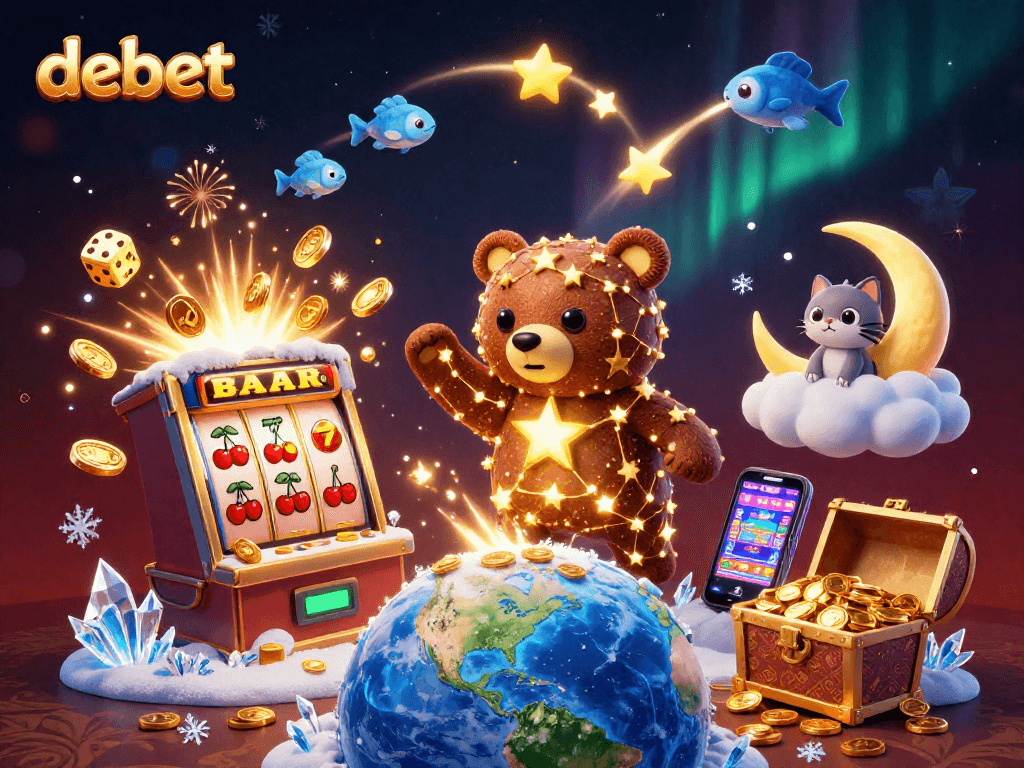 Experience debet lottery thrills with a constellation bear and casino games in 3D.