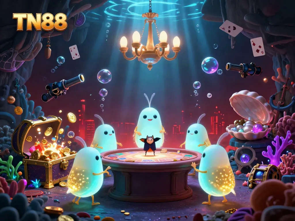 Experience the thrill of TN88 casino games with vibrant glowworm illuminations in this captivating underwater scene.