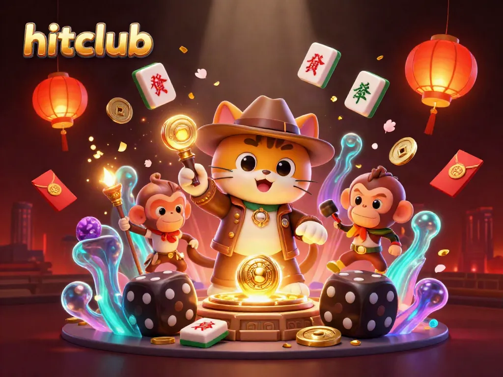 Experience the thrill of hitclub with a cartoon explorer and golden casino artifacts in a vibrant, dynamic scene.