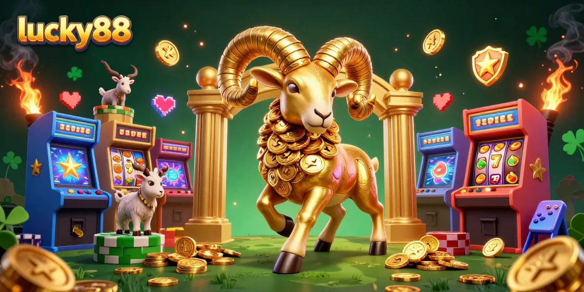 Experience thrilling gameplay with lucky88, featuring a golden ram and vibrant slot symbols.