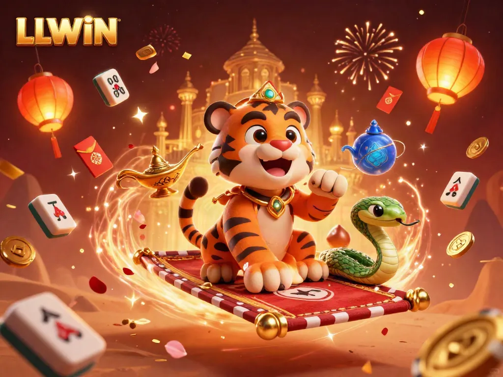 Experience the magic of LLWIN with an Arabian-themed casino illustration showcasing a sultan and his treasures.