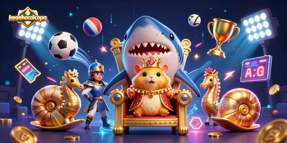 Engage with keonhacaicopa's dynamic casino scene featuring a golden hamster king and exciting sports elements.