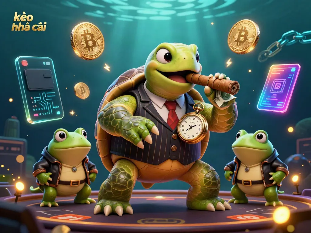 Engage with kèo nhà cái in a vibrant casino scene featuring a mobster turtle and bullfrog enforcers.
