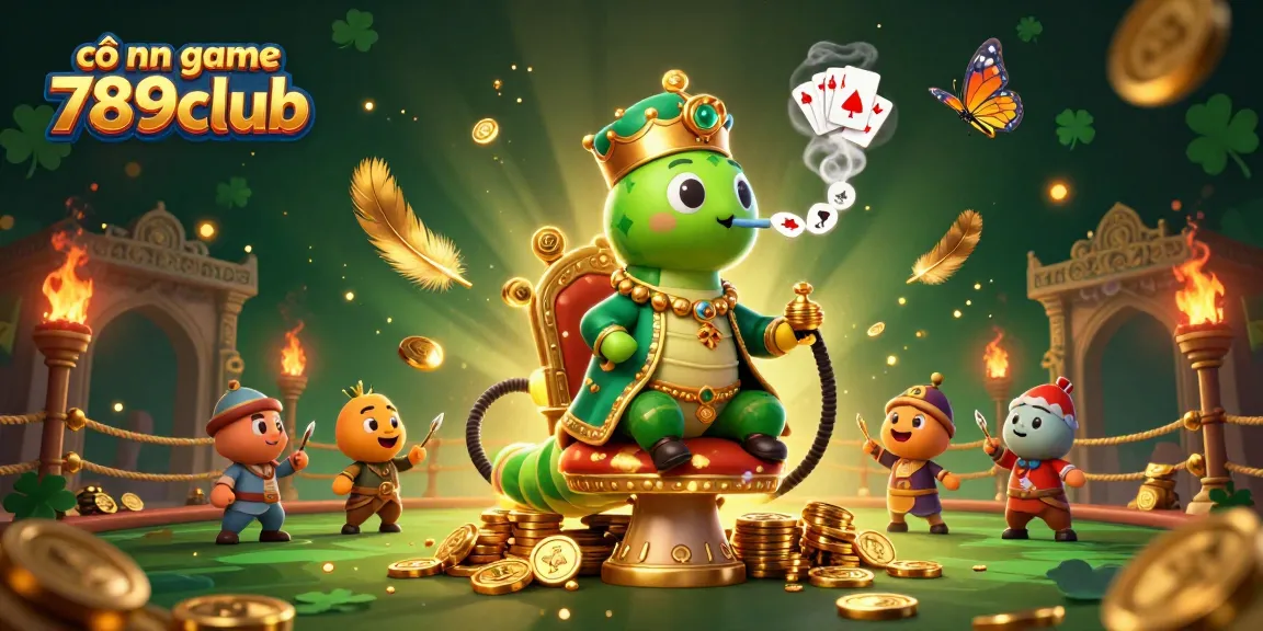 Engage with the vibrant atmosphere of cổng game 789club, featuring a unique 3D caterpillar hookah-master illustration amidst gaming elements.
