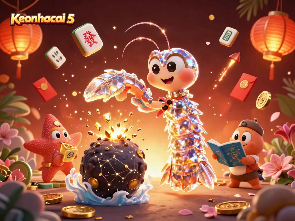 Engage in thrilling action with Keonhacai 5 as a mantis shrimp explodes an asteroid for treasures.