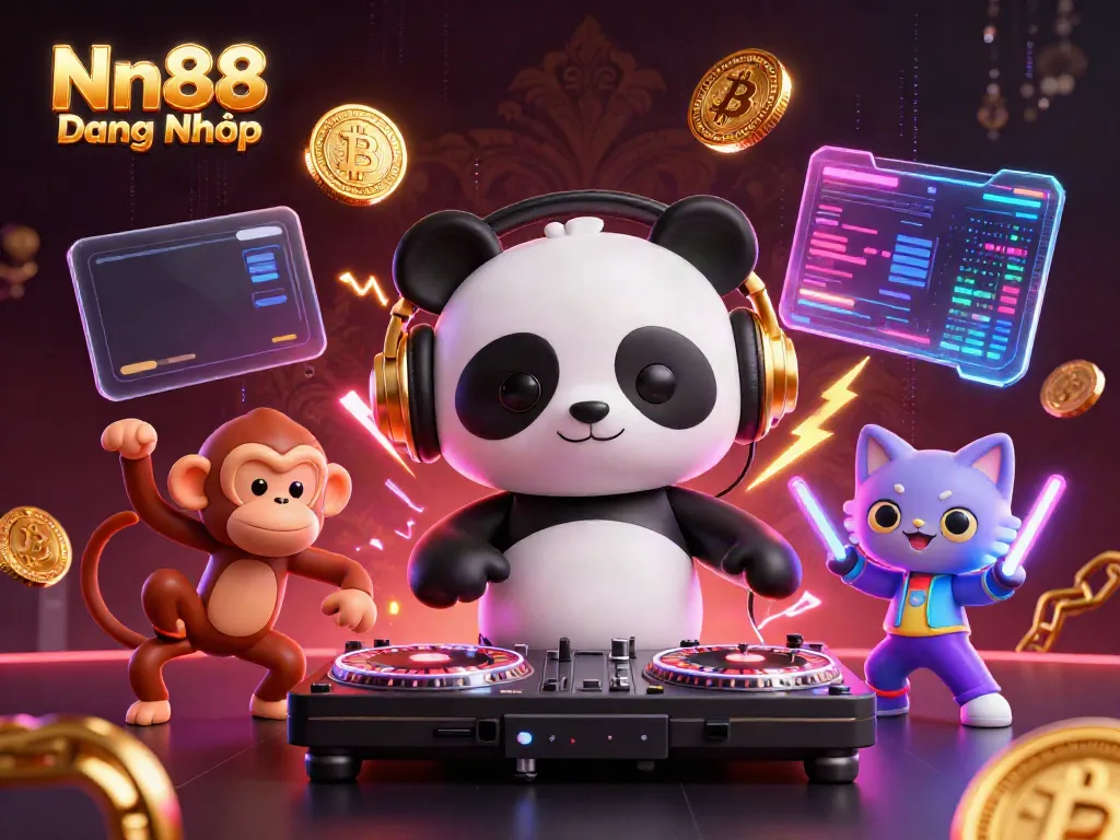 Experience thrilling gaming action at Nn88 Đăng Nhập with a DJ panda, dancing monkey, and rave kitten.