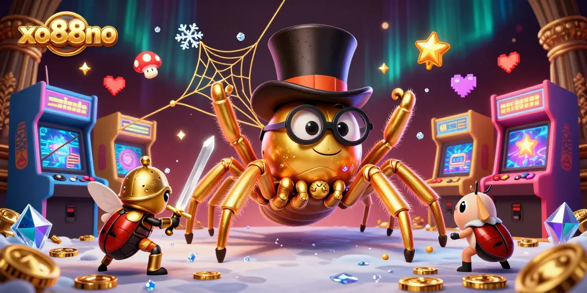Experience exhilarating gameplay with xo88no's golden tarantula and beetle knight in a vibrant casino scene.