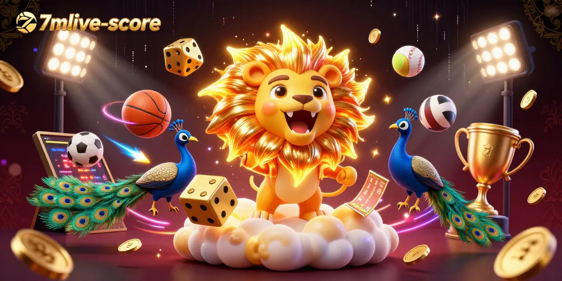 Experience thrilling sports betting with 7mlive-score in a vibrant casino scene featuring cartoon characters and dynamic elements.