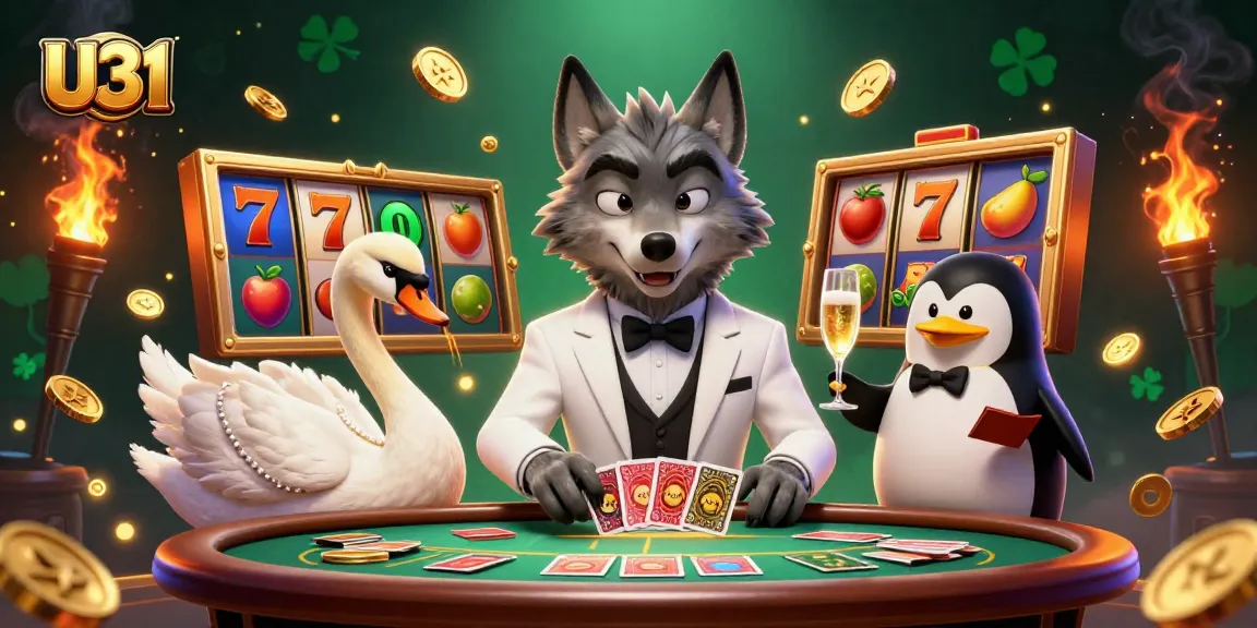 Experience exciting slots and baccarat at U31, featuring a charming wolf, elegant swan, and penguin sommelier.