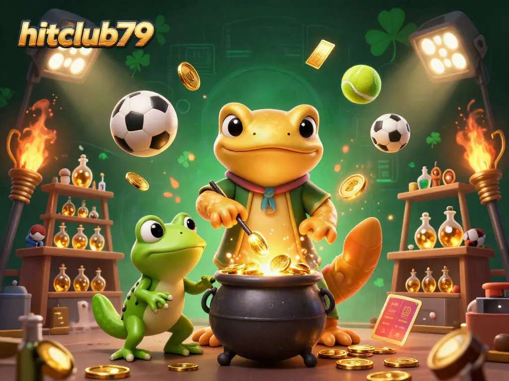Experience excitement with hitclub79 as a giant alchemist transforms metals into gold amidst dynamic sports elements.