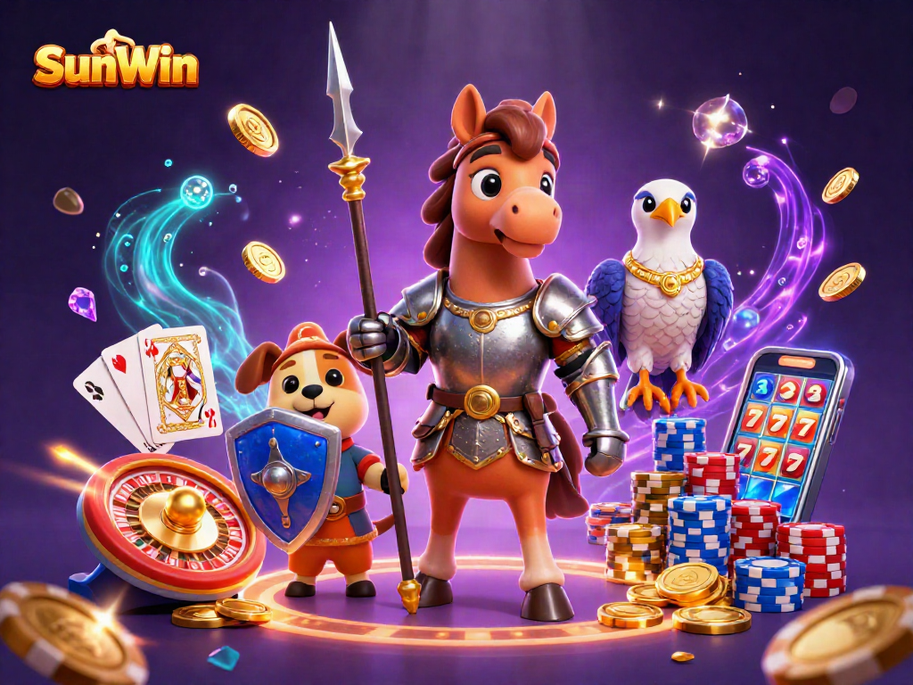 Engage with SunWin's thrilling casino atmosphere featuring knights, golden coins, and epic gaming elements.