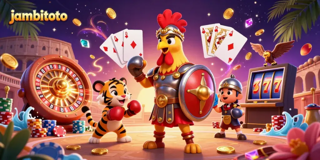 Engage with gambling excitement at jambitoto featuring dynamic casino elements like coins and poker chips.