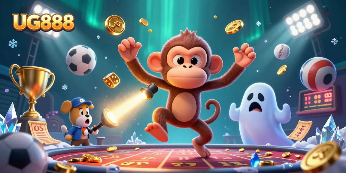 Engage in thrilling adventures with UG888 as the playful poltergeist monkey juggles golden treasures.