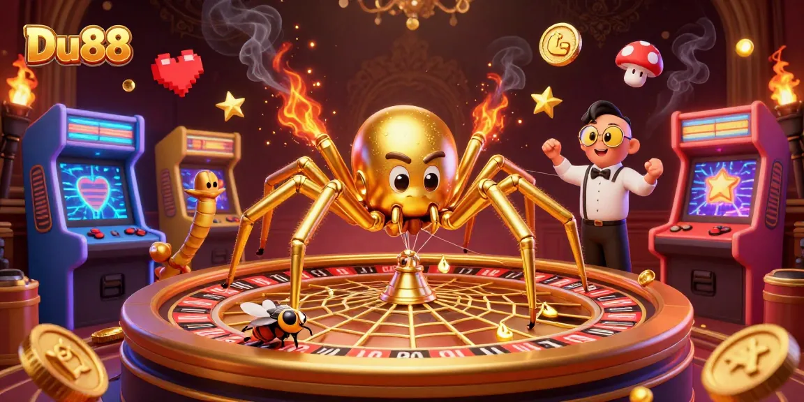 Engage in thrilling bets with Du88 at a vibrant casino illustrated scene showcasing roulette and game elements.