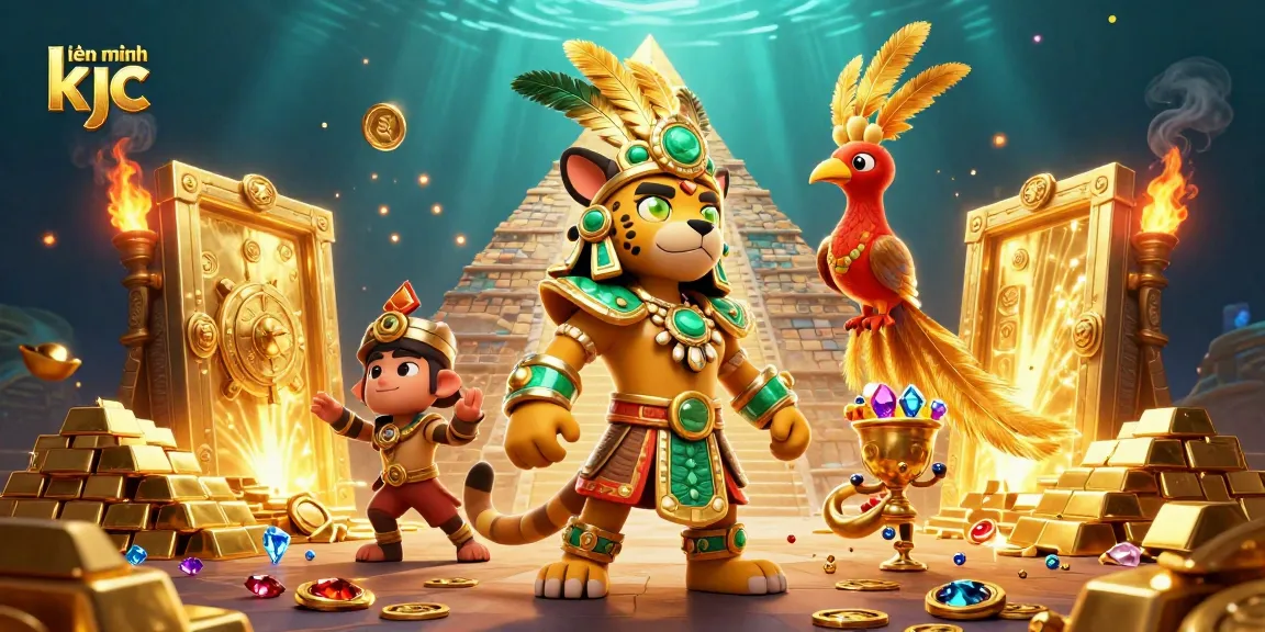 Engaging with the vibrant universe of liên minh kjc, showcasing 3D Mayan characters and dynamic treasure elements.