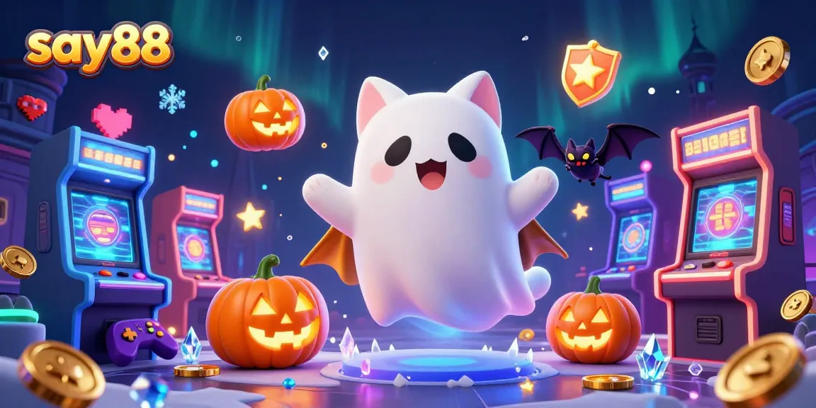 Engage with say88 by playing games in a magical casino scene with ghost cats and glowing elements.