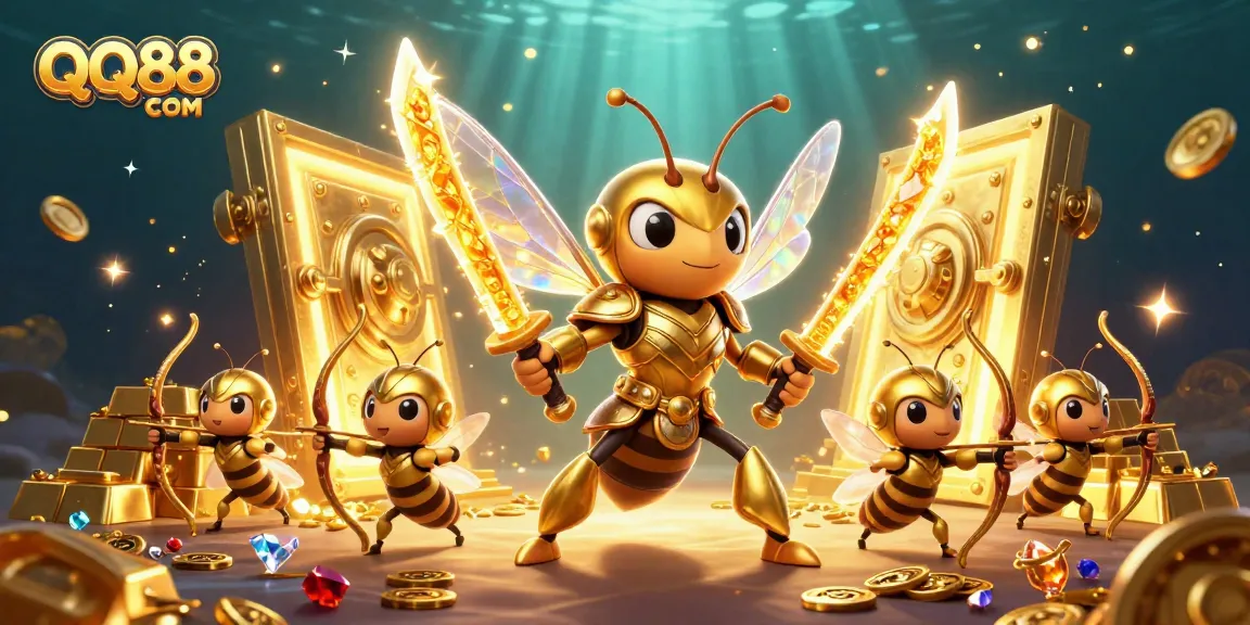 Experience exciting gameplay at QQ88 COM with vibrant casino elements in a rich, detailed illustration.