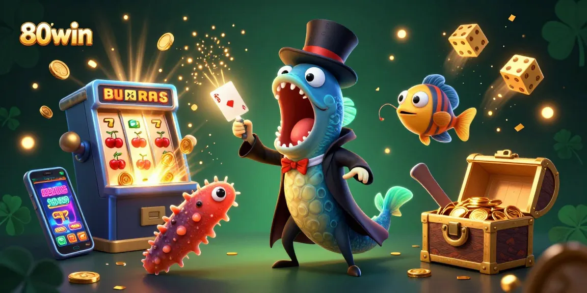 Experience thrilling play at 80win with unique characters showcasing vibrant casino activities in a magical underwater setting.