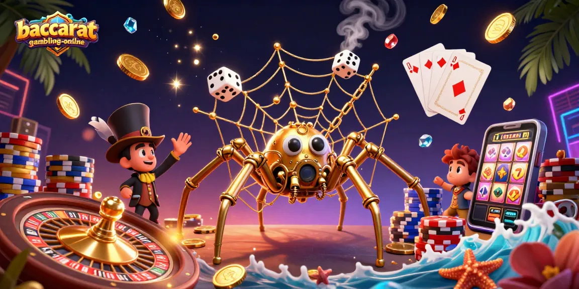 Baccarat-gambling-online engaging players with a steampunk spider and Victorian fly under a lavish casino scene.