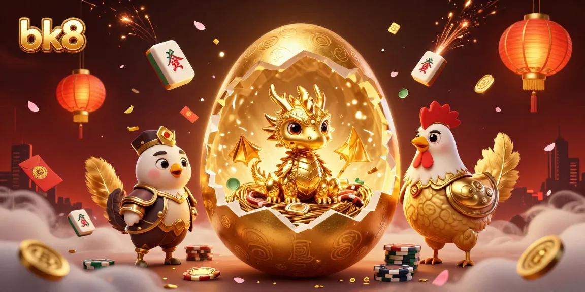Experience thrilling gaming with bk8 as a golden dragon emerges from a treasure nest of poker chips.