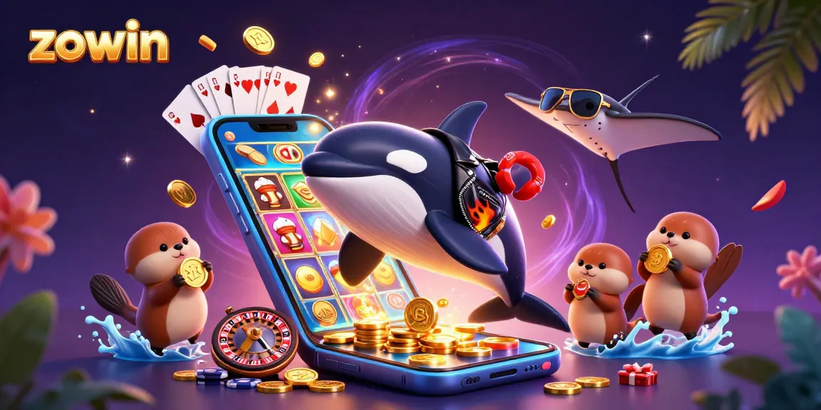 Engage in Zowin gaming excitement with sea creatures, vibrant slots, and dynamic casino elements.