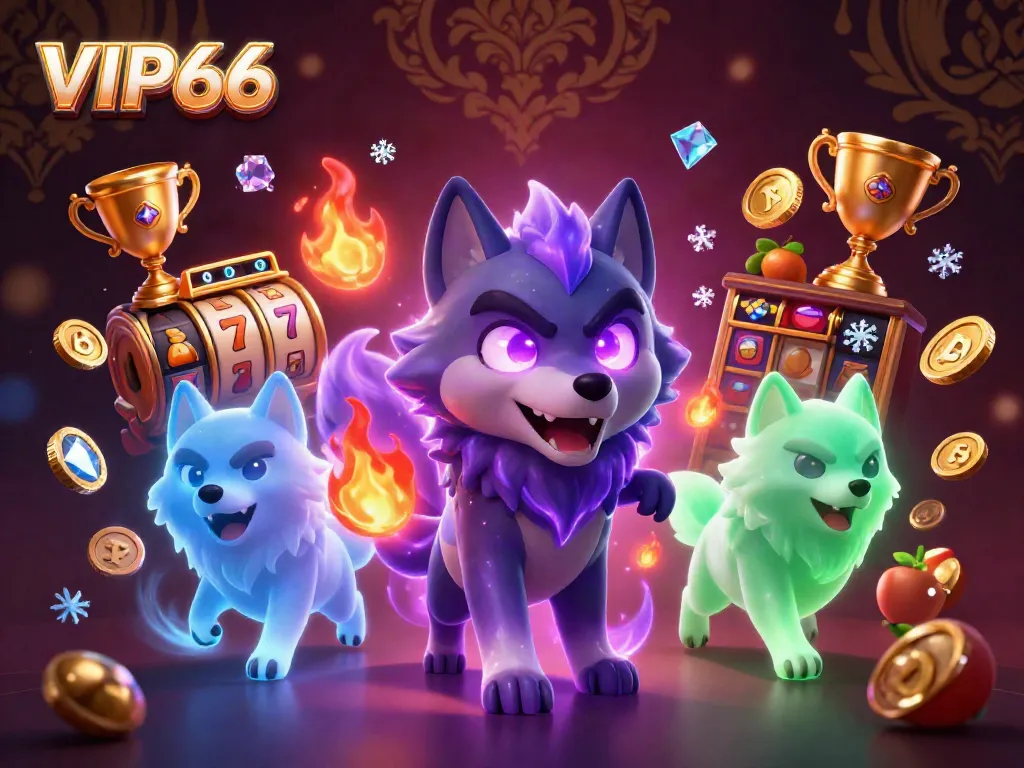 Experience the thrill of gaming at VIP66 with a vibrant, 3D illustrated casino scene.