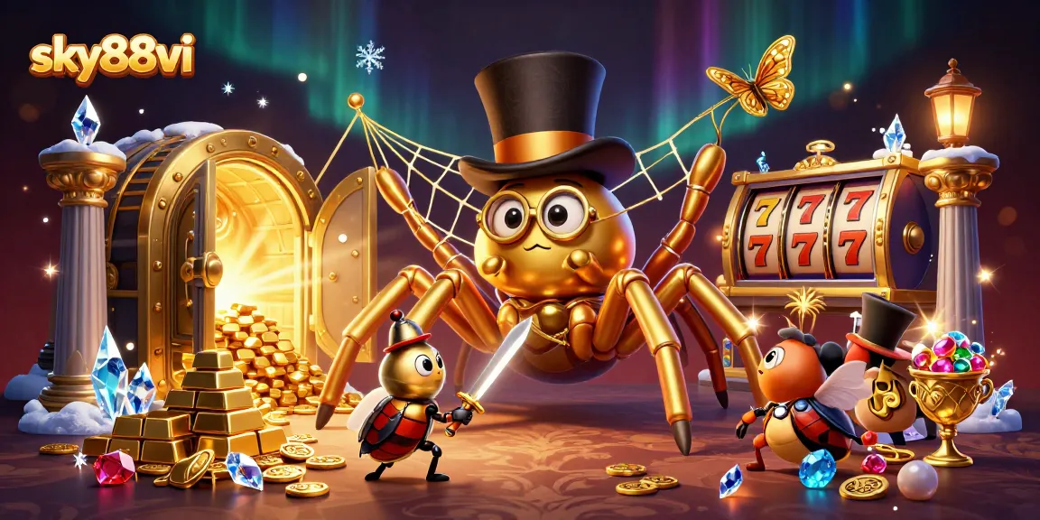 Join the action at sky88vi with a golden tarantula weaving luck and treasures in a vibrant casino