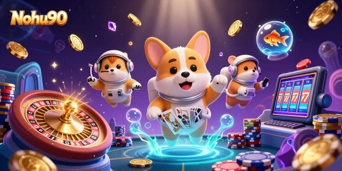 Nohu90 offers an engaging gaming experience with immersive visuals of coins and characters in a dynamic casino setting.