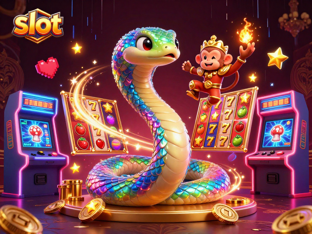 Spin the slot machine with vibrant symbols and a magical scene of adventure.