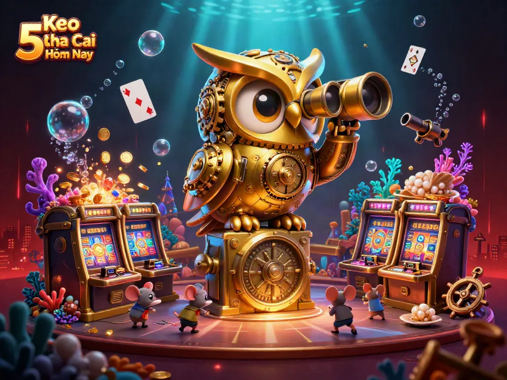 Engage with Keo Nha Cai 5 Hôm Nay while exploring a vibrant casino scene filled with animated characters.
