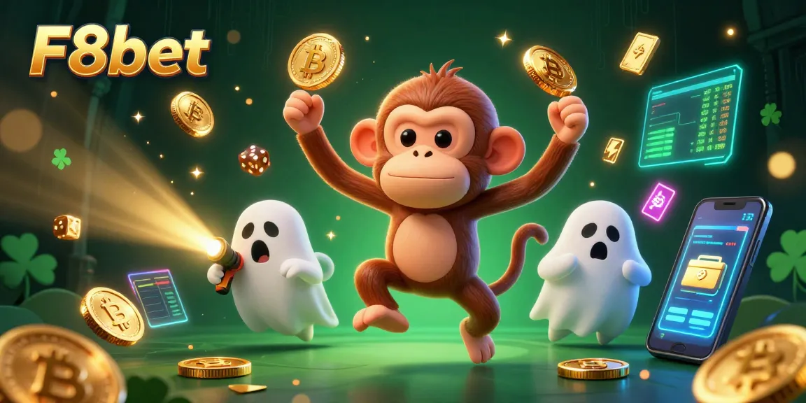 Experience thrilling gameplay at F8bet with a captivating scene of a poltergeist monkey and a ghost-hunter puppy.