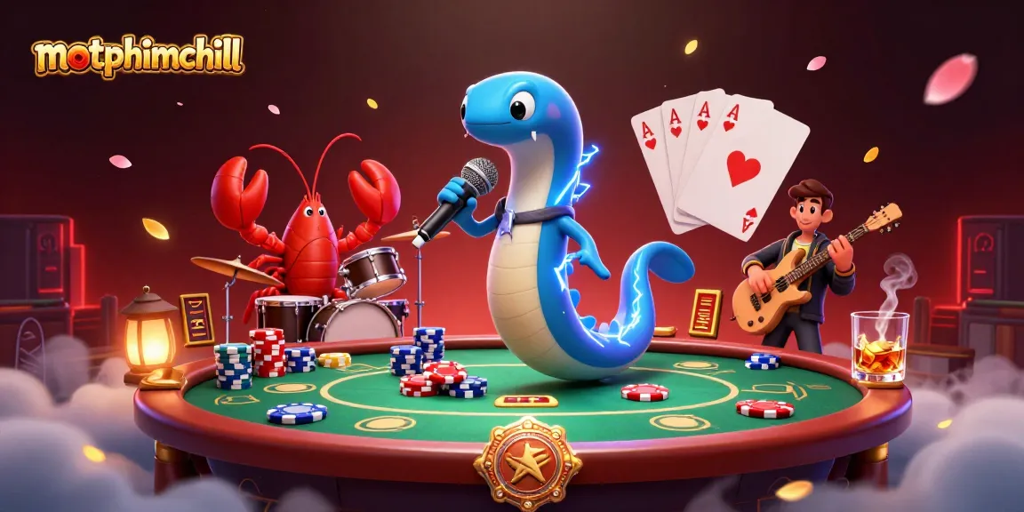 motphimchill showcases an underwater casino scene with a DJ electric eel, lobster drummer, and seahorse guitarist.