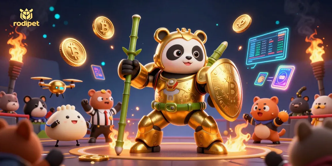 Enter the world of rodipet's dynamic gambling scene with vibrant 3D characters and crypto elements.