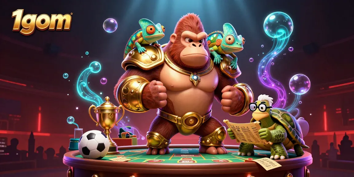 Bet on 1gom with a powerful gorilla king and his colorful chameleon companion in a dynamic sports betting scene